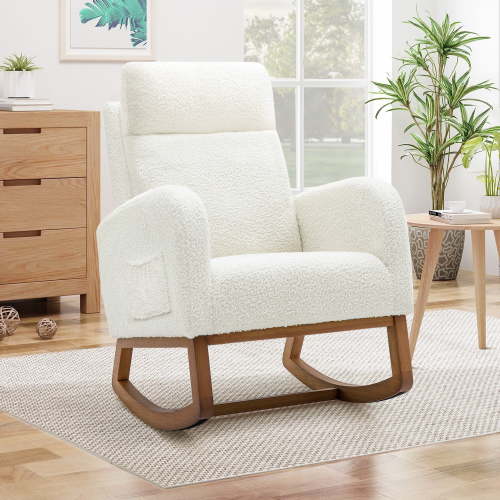 Timbernest Rocking Chair Teddy, 25.5" High Backrest Accent Chair, Glider Rocker Chair for Living Room, White