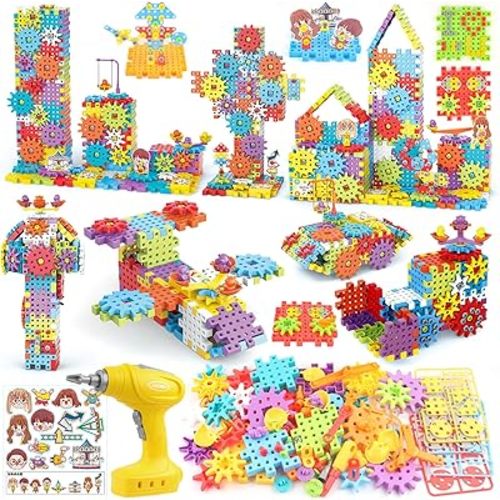 Building Toys, 234 Pieces Upgrade Gear Building Blocks Set Kids Tool Set with Electric Drill, Construction Toys STEM Kits for Kids Age 3+
