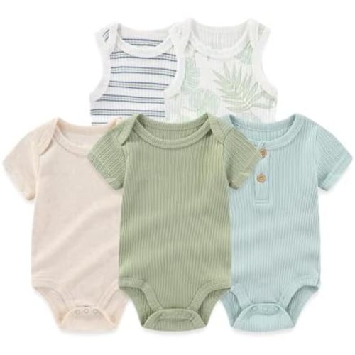Four Seasons Baby Boy Girl Bodysuits 5-Pack Cotton Comfort Short Sleeve Baby Clothes Soft Infant Outfits