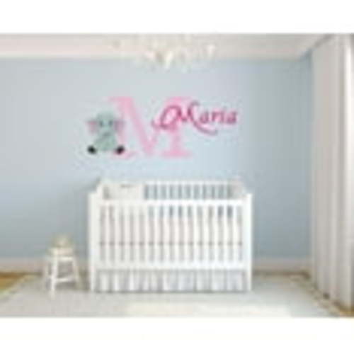 Personalized Name Vinyl Decal Sticker Custom Initial Wall Art Baby Girl Nursery Elephant Decor 20 Inches X 30 Inches