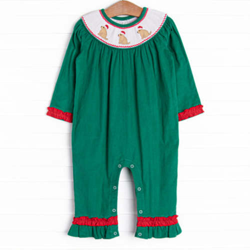 Fa La La Labs Smocked Romper, Green – Stitchy Fish | 6M
