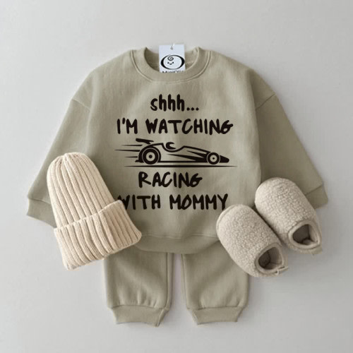 I&#x27;M WATCHING RACING WITH MOMMY Baby Sweatshirt 2-piece Set