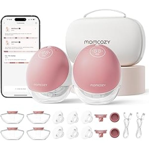 Momcozy Breast Pump Hands Free Upgraded Mobile Flow | M9, App Discreet Control with Personalized Multi-Modes & 15 Levels, Wearable Breast Pump 24mm, 2 Pack Cozy Red