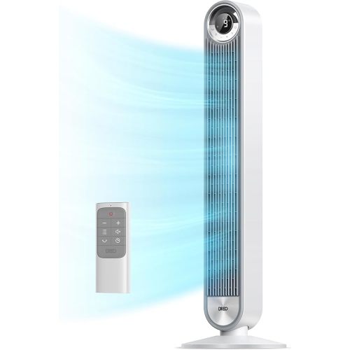 Dreo Tower Fan for Bedroom, Upgrated DC 9 Speeds Ultra-Quiet Floor Fan, 90° Oscillating Fans for Indoors with 28ft/s Velocity, 12H Timer, Standing Fans, Bladeless Fan Powerful for Home Office Room