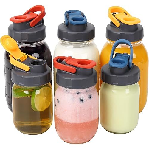 Soligt 6 Pack Mason Jar Lids, Regular Mouth Pour Spout Flip Cap Lids for Ball Brand Mason Jars, Leak Proof Airtight for Drinking Salad Dressing & Food Storing