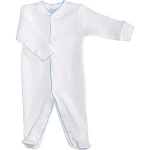 Basket Weave Baby Footie, White & Blue Picot Trim - Nellapima | Maisonette
