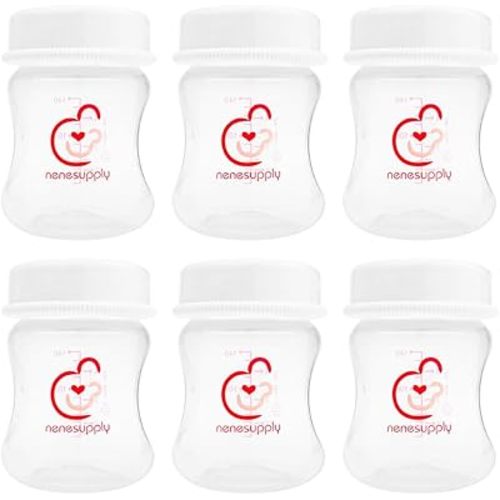 Nenesupply 4.7oz 6pc Wide Neck Breast Pump Bottles Use on Pumping with Spectra S1 S2 Synergy Gold Pumps Breastmilk Storage and Collection Replace Spectra Bottles for Pumping Wide Mouth