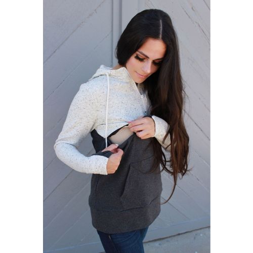 Quarter Zip Nursing Hoodie with Hidden Zipper - Oatmeal Waffle – Nursing Queen