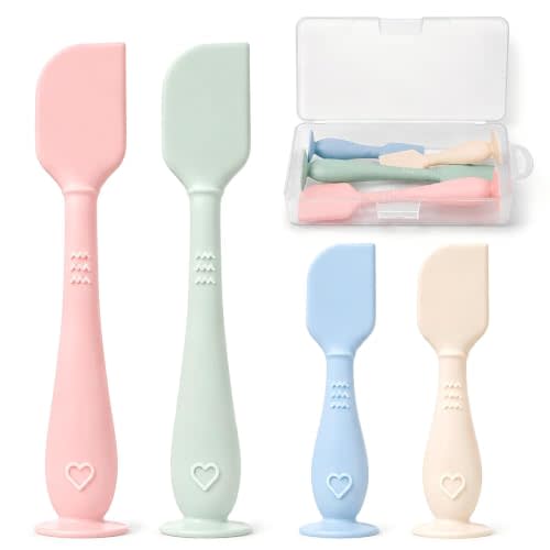 4-Pack Diaper Cream Spatula with Case, Soft Diaper Rash Cream Applicator | Food-grade silicone diaper cream spatulas for diaper rash cream application, 2 sizes, 4 colors & travel case