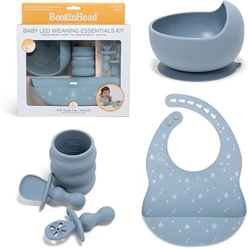 BooginHead Baby Led Weaning Supplies - Stage 1 and Stage 2 Self Feeding 5-Piece Set, Blue