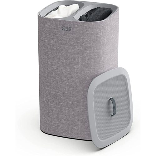 Joseph Joseph Tota 60-liter Laundry Hamper Separation Basket with lid, 2 Removable Washing Bags with Handles- Grey