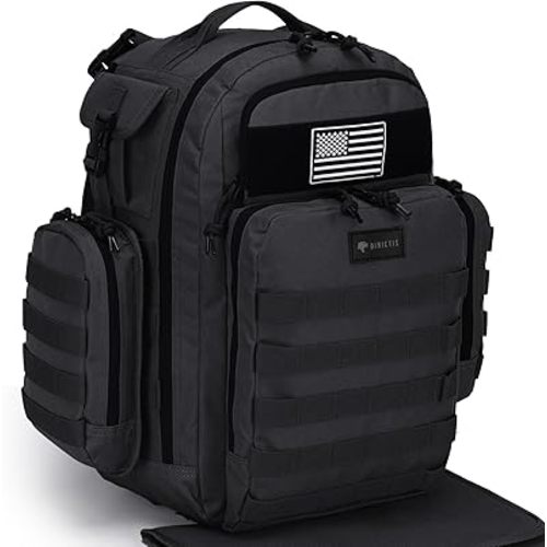 Dinictis Dad Diaper Bag, Mens Diaper Bag Backpack with Diaper Changing Mat, Military Diaper Backpack with Molle Webbing, Waterproof Pouch, Baby Wipes pocket, Insulated Bottle Pockets- Tropical Black