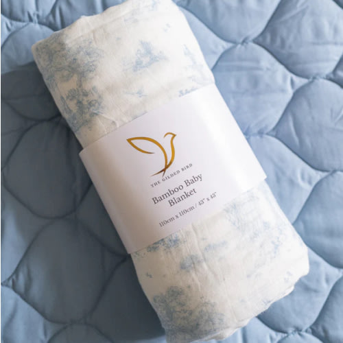 Spring Toile Blue Bamboo Baby Blanket
