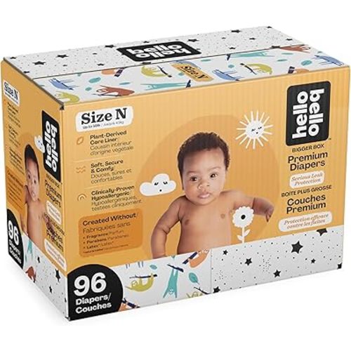 Hello Bello Diapers, Size Newborn (NB - Up to 10 lbs) - 96 Count of Premium Disposable Baby Diapers in Umbrella & Koala Kids Designs - Hypoallergenic with Soft, Cloth-Like Feel