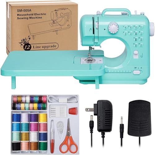 Portable Sewing, Machine for Beginners with Sewing Table Mini Small Sewing Machine for Adult and Kids Ages 8-12 Easy Sewing with Foot Pedel 12 Builit-in Stitches with Bobbins with 42 Pcs Sewing Kit