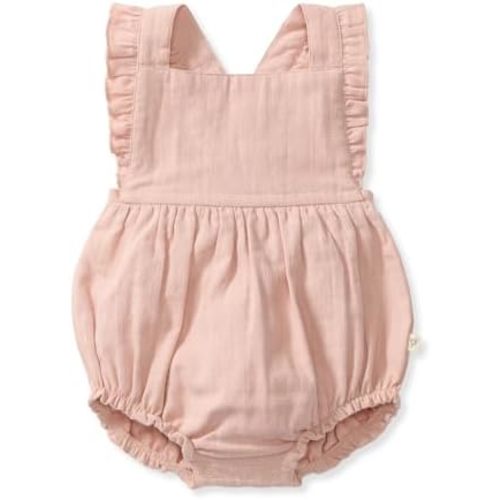 Burt's Bees Baby Girls Bubble Romper, 100% Organic Cotton One-piece Shortall and Layette Girl Outfit (Rose Check Gauze) - 3-6 month