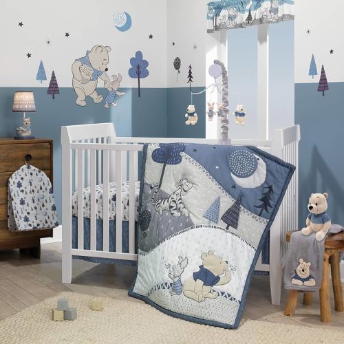 Lambs & Ivy Forever Pooh 3Piece Baby Crib Bedding Set, Blue