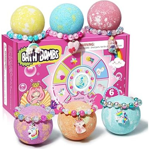 Unicorn Bath Bombs for Kids Girls with Bracelet Inside, sanyi Bubble Bath Toys Birthday Gifts for 4 5 6 7 8 Year Old Girl Daughter Granddaughter Niece