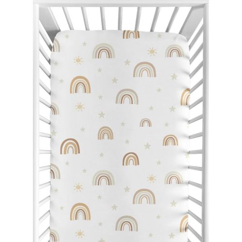 Sweet Jojo Fitted Crib Sheet Boho Rainbow Taupe Yellow And Beige