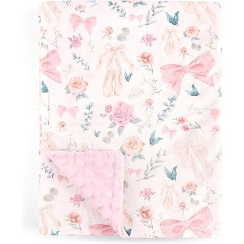 GFU Baby Blanket for Boys and Girls, Soft Minky Infant Receiving Blanket with Dotted Backing Double Layer, Newborn Toddler Bed Blanket with Pink Flowers, 30 x 40 Inch