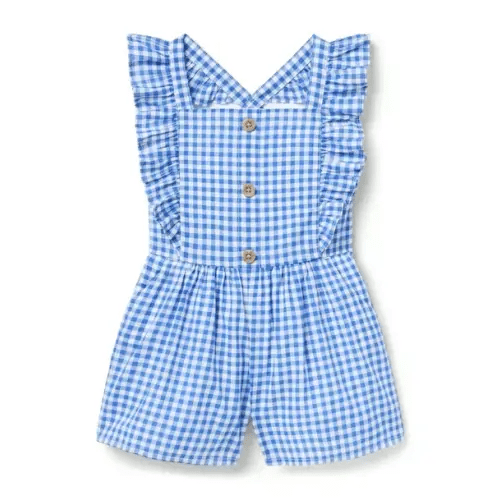 Girl Surf Blue Gingham Gingham Ruffle Romper by Janie and Jack