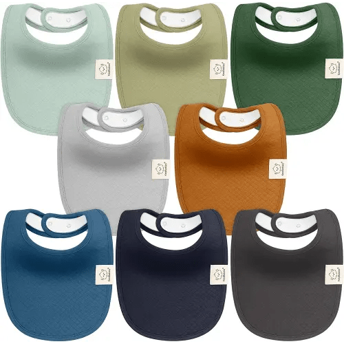 KeaBabies 8-Pack Organic Baby Bibs for Girls, Boys - Quilted Cotton Cloth Baby Drool Bibs for Drooling and Teething Toddler, Newborn, Infant, Soft & Super Absorbent (Hunter)