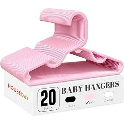 HOUSE DAY Plastic Baby Hangers for Closet 20 Pack, Durable Plastic Kids Hangers for Baby Clothes, Thin & Compact Childrens Hangers, Space Saving Pink Baby Hanger, Small Hanger for Kids Clothes