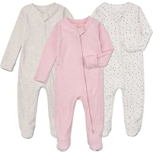 Aablexema Baby Footie Pajamas with Mittens - 3Pcs Infant Footed Sleeper Cotton Sleepwear Outfits