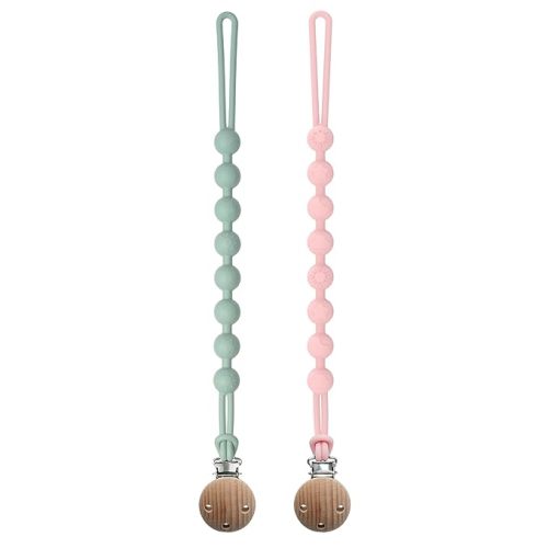 Silicone Pacifier Clip, Seposeve 2 Pack Pacifier Holder Clips, Keeps Pacifier Clean, Soft Flexible Pacifier Leash, Binky Clips for Baby Boys and Girls, Durable - High-Toughness, Green Pink