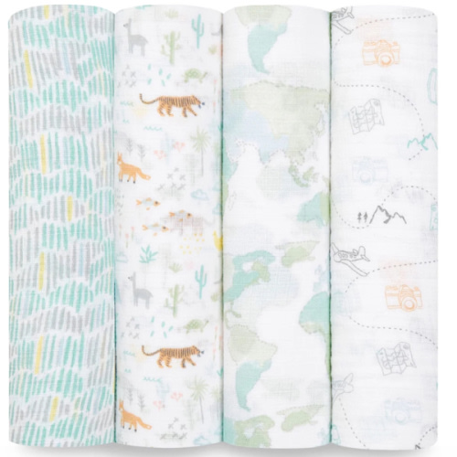 Voyager Cotton Muslin Swaddles 4pk | aden + anais