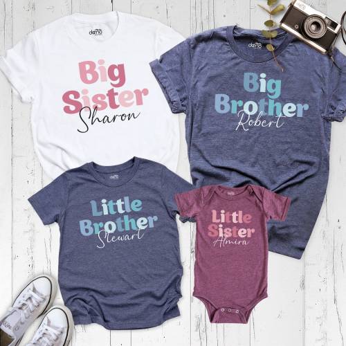 Siblings Matching Shirt, Big Brother Shirt, Little Sister Shirt, Personalized Name Hospital Matching Tshirt, New Baby Announcement Shirt