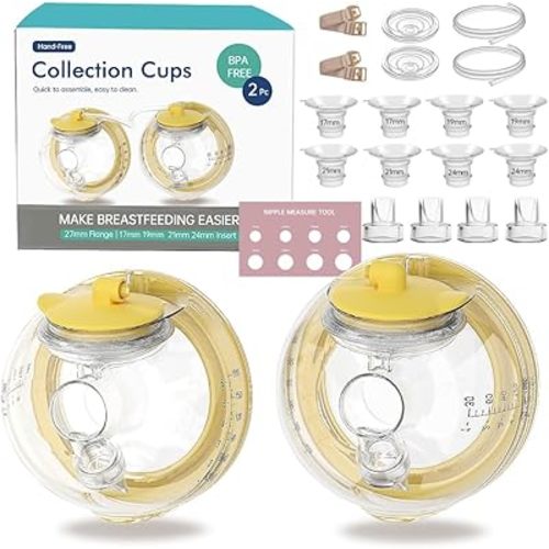 PumpMom-us Wearable Breast Pump Collection Cup Compatible with Spectra S1 S2 9 Plus and SG, Replace Pump Kits 27mm Flange and 17/19/21/24mm Insert Included
