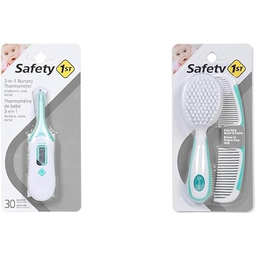 Safety 1st 3-in-1 Nursery Thermometer, Analog & Easy Grip Brush and Comb, Colors May Vary