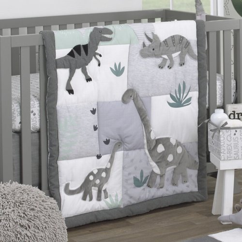 Zoomie Kids Nojo Mortola Baby-Saurus- Dinosaurs with Mountains and Leaves 4 Piece Nursery Crib Bedding Set | Wayfair