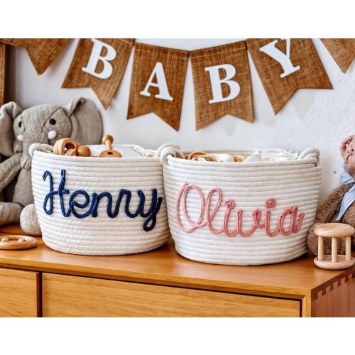 Custom Baby Shower Name Basket,Personalized Baby Name Cotton Basket Gift, Toys Storage Basket,Nursery Gift,Custom Baby Gifts,Pet Basket