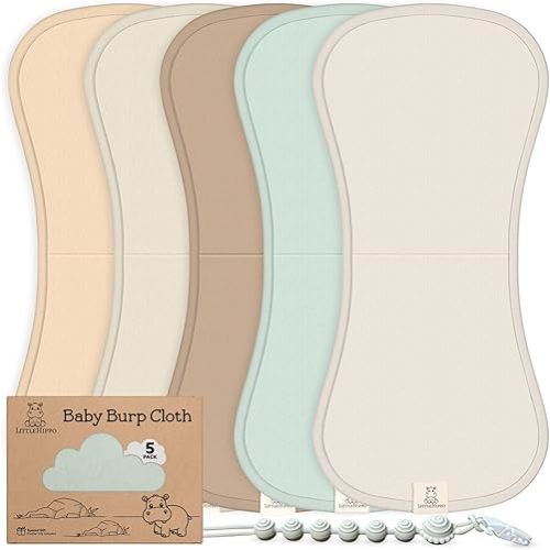 Baby Burp Cloth, 100% Organic Cotton, 5 Pack w/Pacifier Clip, Gift Box, Extra Absorbent & Soft, Boys & Girls, Baby Essentials Large Burping Cloths for Newborn Registry, 21"x10"