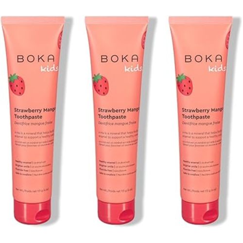 Boka Fluoride Free Toothpaste Nano Hydroxyapatite, Helps Remineralize, Appropriate for Sensitive Teeth, Whitening - for Adult, Kids Oral Care - Strawberry Mango Flavor, 4oz 3Pk - US Manufactured