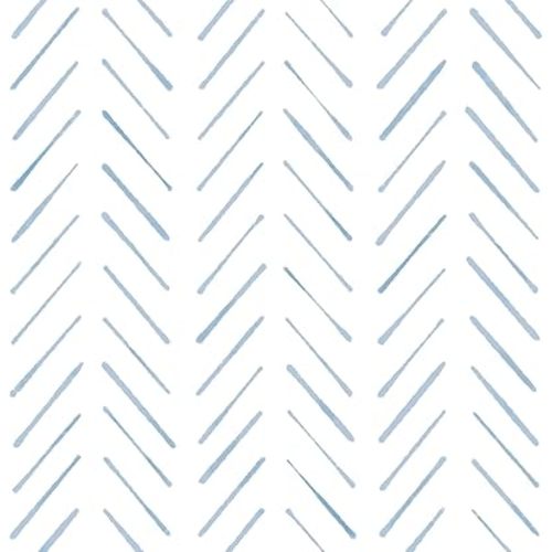Peel and Stick Wallpaper Herringbone Striped Wallpaper 17.3"x78.8" White and Blue Wallpaper Boho Contact Paper Self Adhesive Removable Wallpaper Decorative for Bedroom Bathroom Cabinets Vinyl Roll