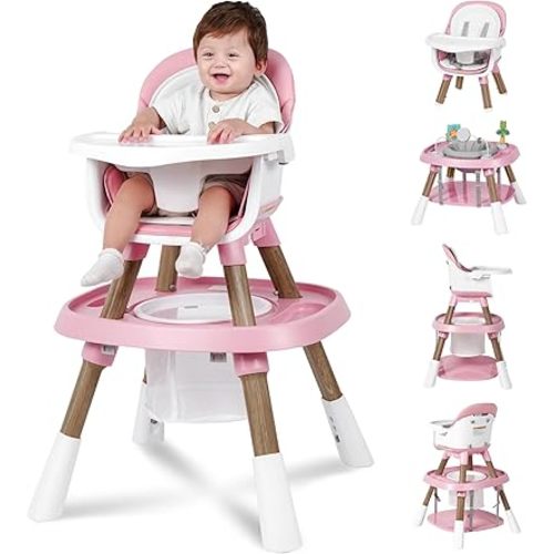 Baby High Chair, 15 in 1 Convertible High Chairs for Babies and Toddlers, Easy Clean High Chair for Baby, Baby Feeding Chair for 6-72 Months(Pink)