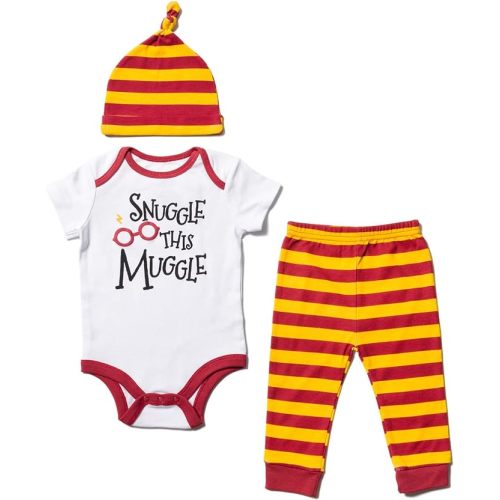Harry Potter Baby 3 Piece Outfit Set: Cuddly Bodysuit Pants Hat