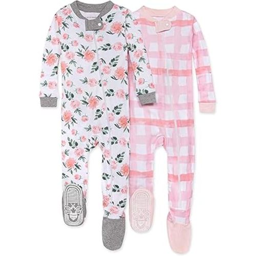 Burt's Bees Baby Baby Girls' Organic Cotton Zip-Front Non-Slip Footed Sleeper Pajamas