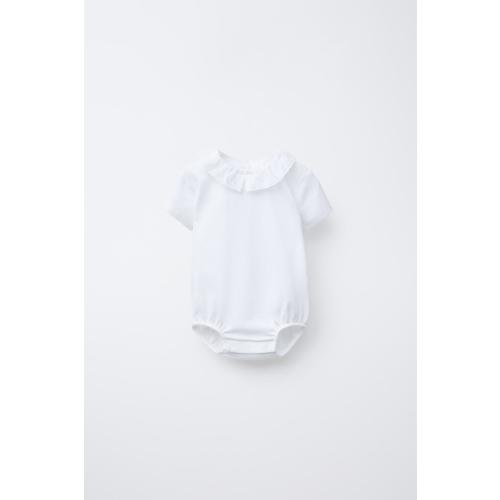SWISS EMBROIDERY COLLAR BODYSUIT - Oyster-white | ZARA United States
