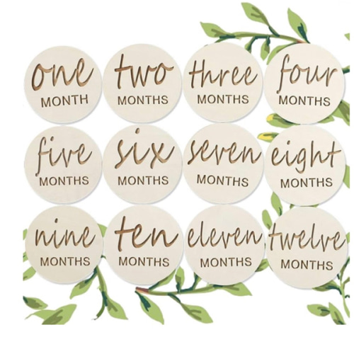 Wooden Baby Monthly Milestones for Newborn Baby,1-12 Months Baby Announcement Discs, Pregnancy Baby Shower Gifts (Wooden Milestone Discs)