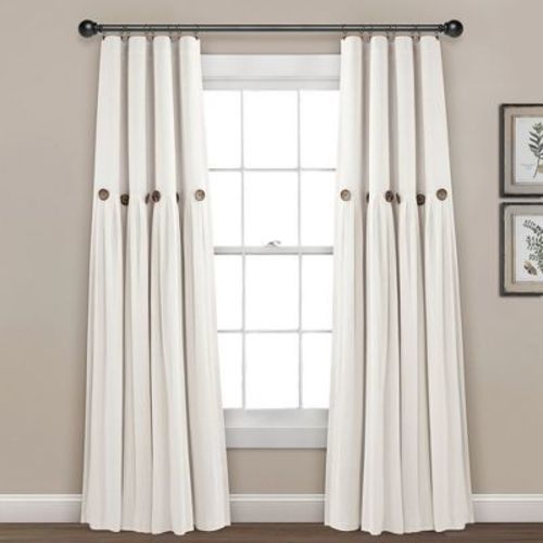 Lush Décor Linen Button 100% Lined Blackout Window Curtain Panel Single