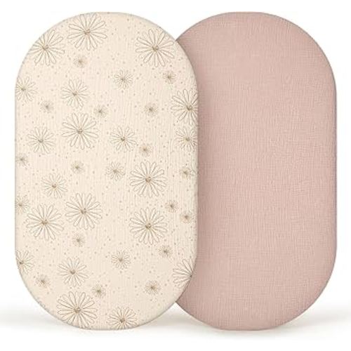 lulumoon Muslin Bassinet Sheets Baby: Cotton Bassinet Sheets Fitted for Boys and Girls - Bassinet Sheets for Oval Rectangle or Hourglass Mattress