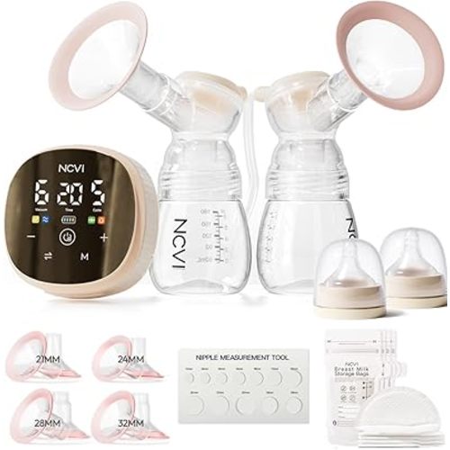 NCVI Double Electric Breast Pump 8116, Customizable Mode/Suction/Speed and Hospital Grade Suction, Portable Rechargeable Breastfeeding Pump, 21/24/28/32mm, Comfortable & Efficient for Work/Home/Trip