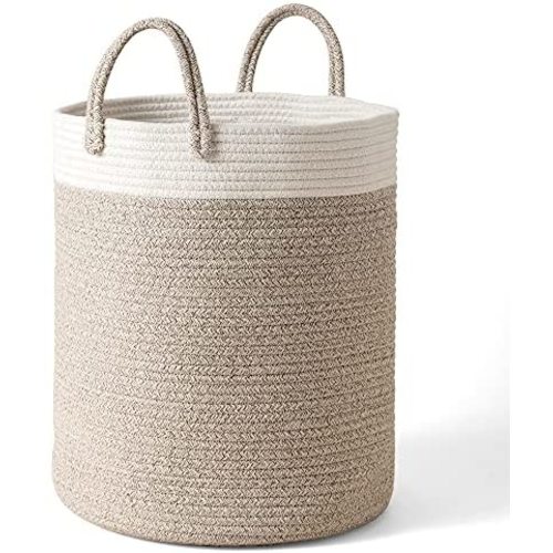 LA JOLIE MUSE Woven Basket Rope Storage Baskets - Tall Cotton Basket 16 x 14 x 14 Inches, Laundry Basket for Blanket, Kids Toy, Nursery Clothes Hamper Basket