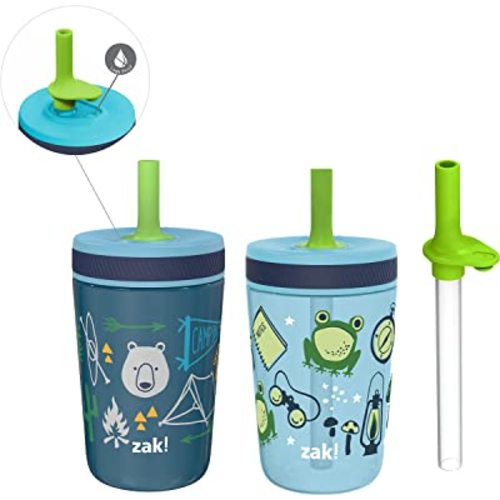 Zak Designs Campout and Camping Kelso Tumbler Set, Leak-Proof Screw-On Lid with Straw, Bundle for Kids Includes Plastic and Stainless Steel Cups with Bonus Sipper, 3pc Set, Non-BPA,15 fl oz