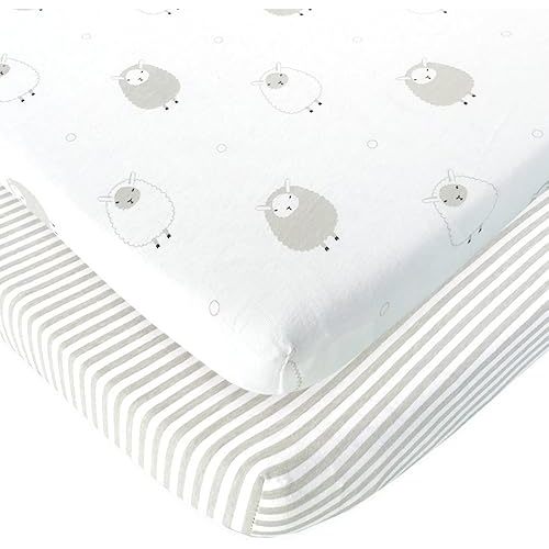 Joey + Joan Pack and Play Sheets Fitted – Compatible with 4moms Breeze Plus Playard & Breeze Go Playard – Fits Up to 30 x 43 Inch Mattress Without Bunching – Grey