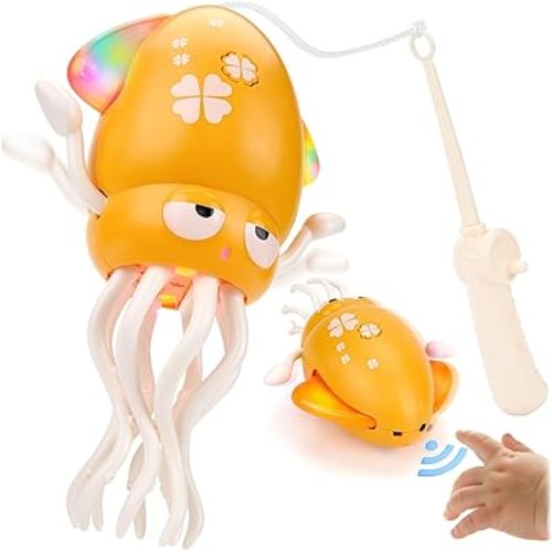 hahaland Dancing Octopus Baby Toys, Magic Musical Crawling Tummy Time Toy, Toddler Sensory Toys for 3 4 5 6 Year Old Boy Girl Birthday Gifts, Funny Squid with Led Light & Music
